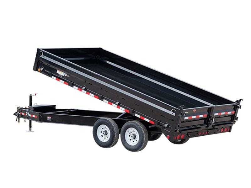 PJ Trailers 10" I-Beam Deckover Dump (DT) 14' model on a white background.